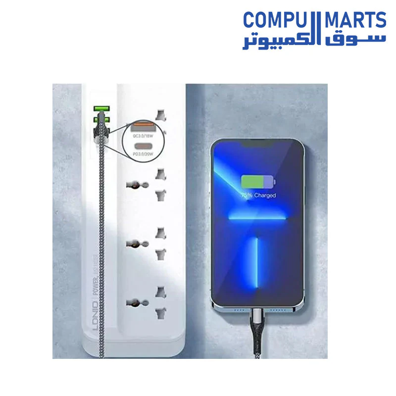 Ldnio LDNIO SC5415 Surge Fast charging Power Strip with 5 Ac Outlets & 4USB Charging Ports 2m Extension PD power Soket - White - Image 3