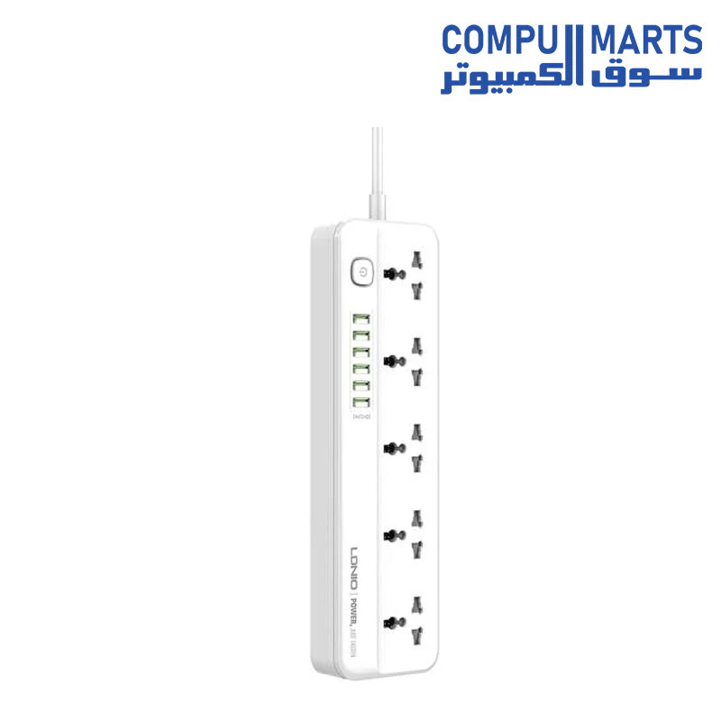 Ldnio LDNIO SC5614 Power Strip Surge Protector with 5 AC Outlets and 6 USB Charging Ports 2m long extension cord for Home & Office - White - Image 2