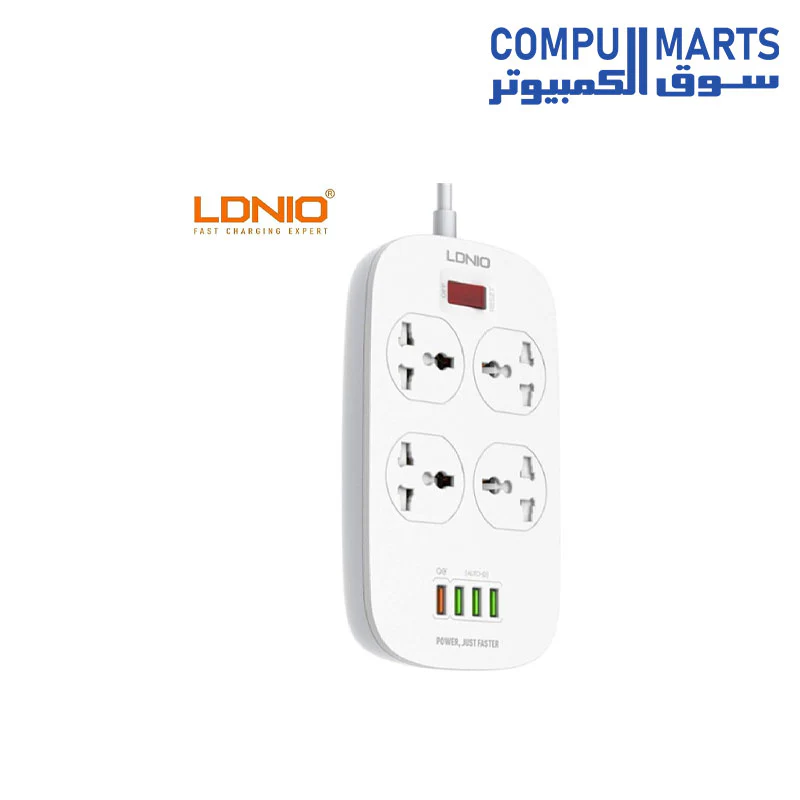 Ldnio SC4407 2-Meter Extension Cord with 4 Socket Outlets and 4 USB 2500W 3.4A - Image 2