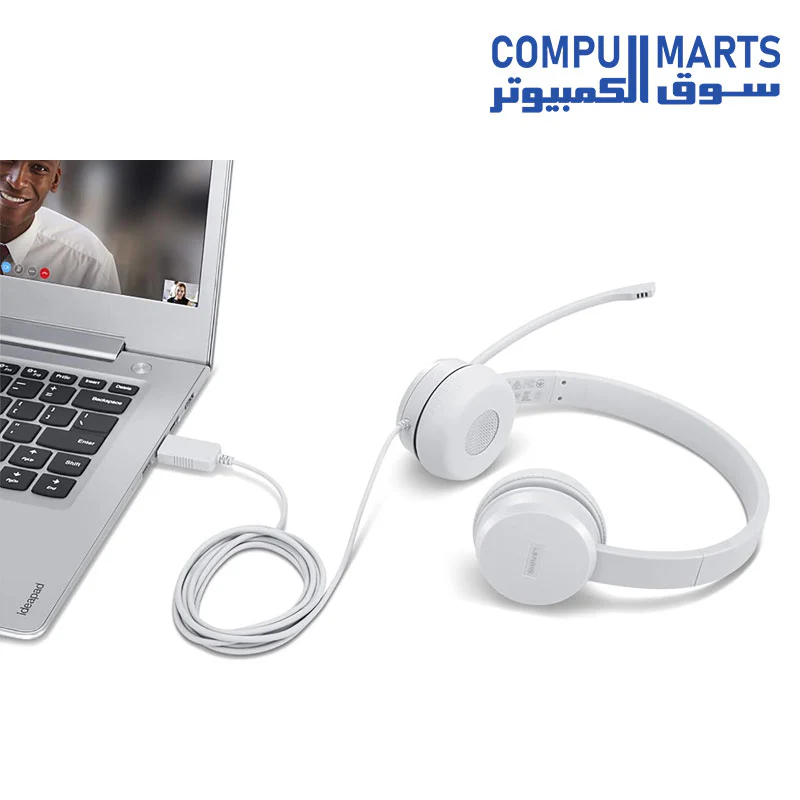 Lenovo 110 Stereo Headset - cable length 1.8m USB.A - Cloud Grey - Image 3