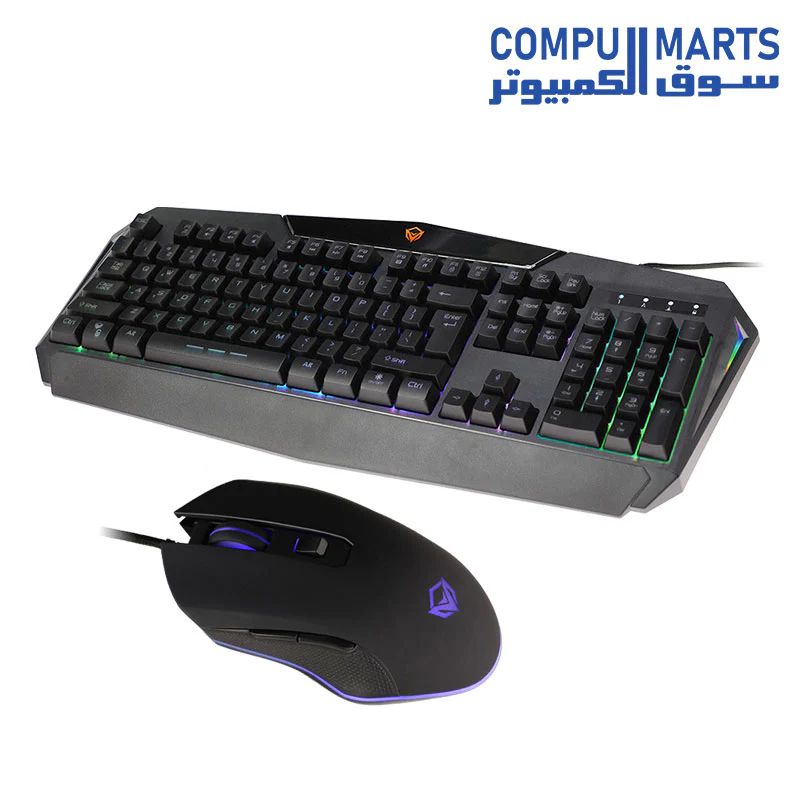 Meetion C510 – 2-in1 Combo Rainbow Backlit Gaming Keyboard and Mouse for Computer PC/Laptop (English/Arabic) - Black - Image 2