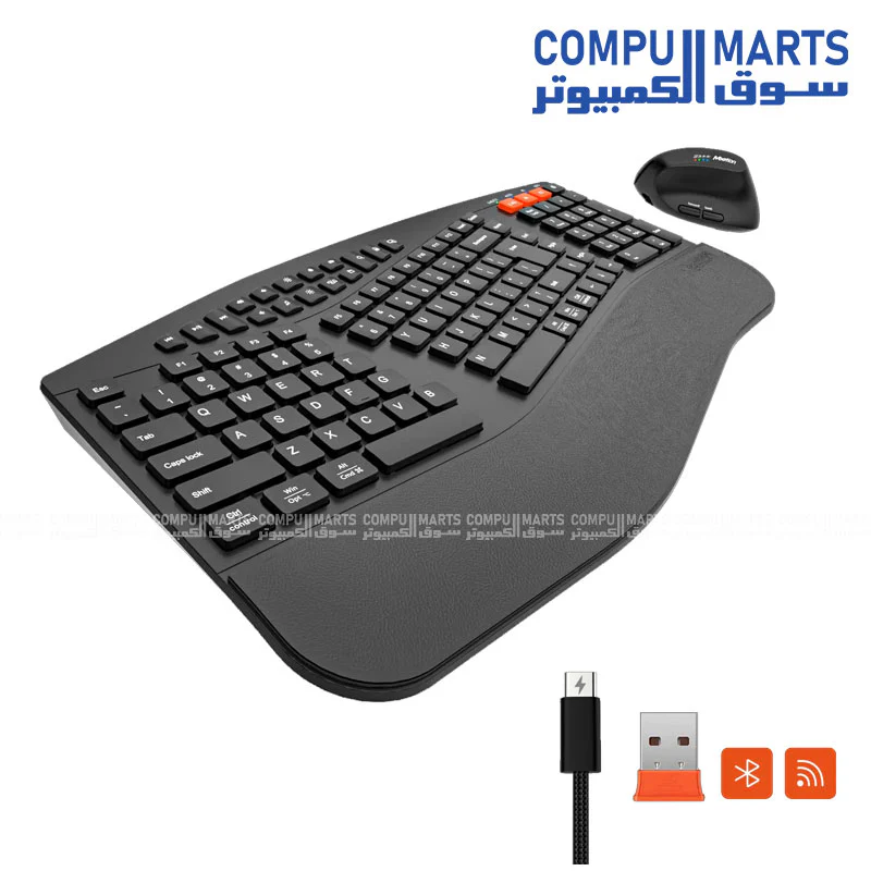 Meetion Director B2 Wireless & Bluetooth Dual Mode Ergonomic Keyboard and Mouse Combo – Rechargeable & Silent - Image 2