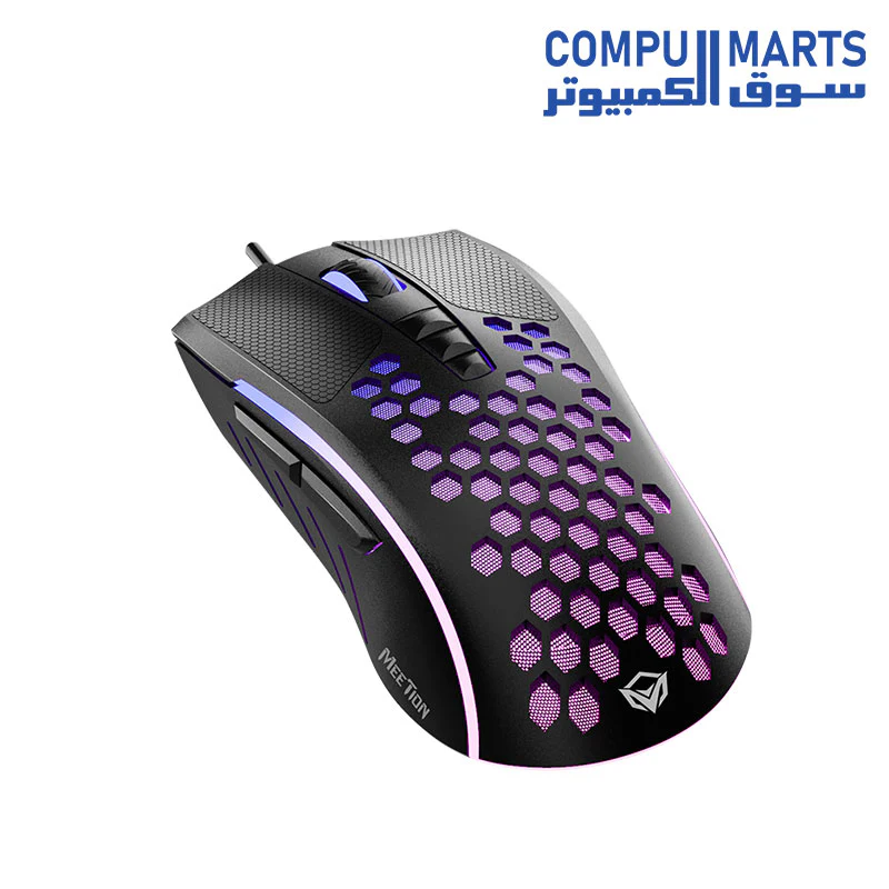 Meetion GM015 - Lightweight Honeycomb RGB Gaming Mouse (6400 DPI) – For PC & Laptop – Black - Image 2