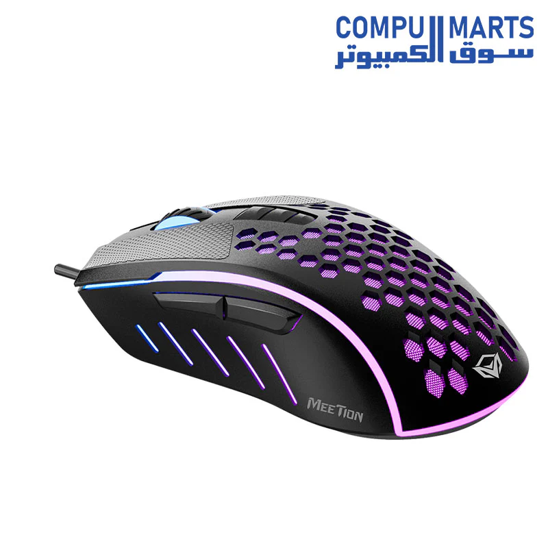 Meetion GM015 - Lightweight Honeycomb RGB Gaming Mouse (6400 DPI) – For PC & Laptop – Black - Image 4
