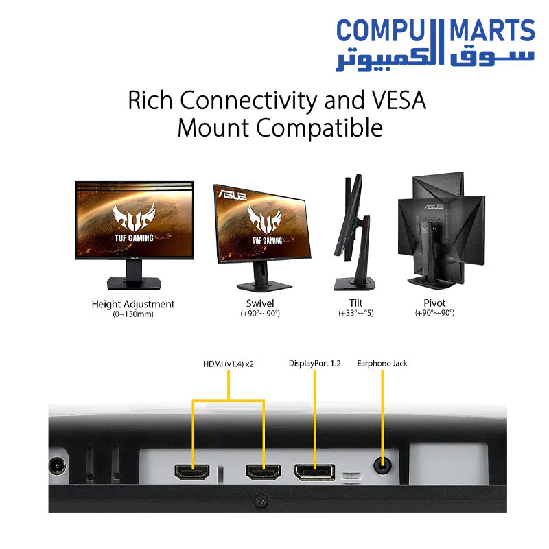 ASUS TUF Gaming VG279QR Monitor 27” Inch 1080P - FHD, IPS, 165Hz, 1MS Extreme Low Motion Blur, G-SYNC Compatible, Shadow Boost, VESA Mountable, DisplayPort, HDMI, Height Adjustable - Image 2