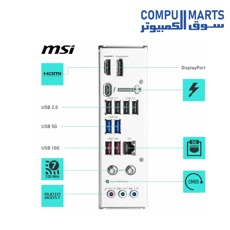 MSI B860 Gaming Plus WiFi Motherboard – Intel LGA1851 – ATX – DDR5 – PCIe 5.0 – M.2 – WiFi – USB 3.2 – For Intel Core Ultra Processors - Image 4