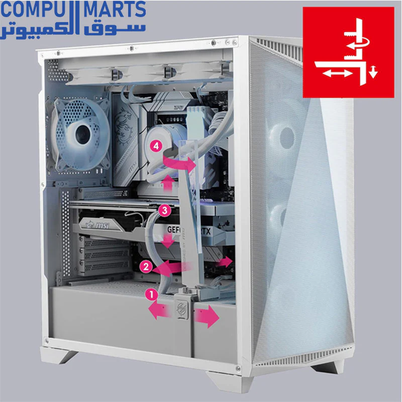 MSI MPG GUNGNIR 300R AIRFLOW Mid-Tower Gaming Case – Black & White – E-ATX Support, ARGB PWM Fans, Panoramic Airflow Design - Image 7