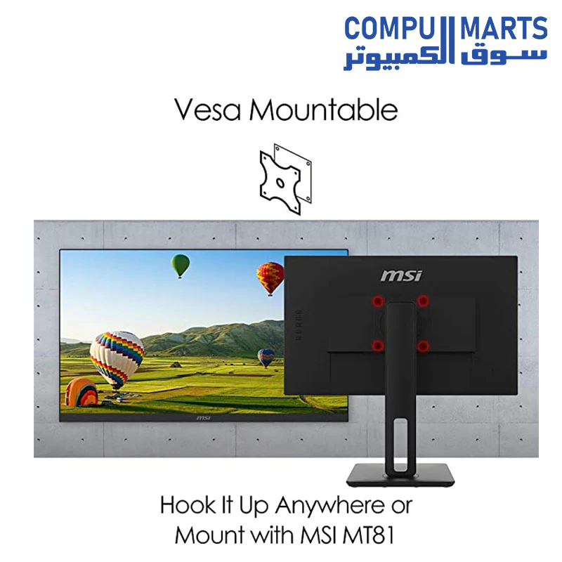 MSI PRO MP242P 23.8'' Monitor, Adjustable, FHD (1920 x 1080), 75Hz, IPS, 5ms, HDMI, VGA, SRGB : 99.1%, Built-in Speakers, Anti-Glare, Anti-Flicker, Less Blue light, TÜV Certified, VESA, Kensington - Image 4