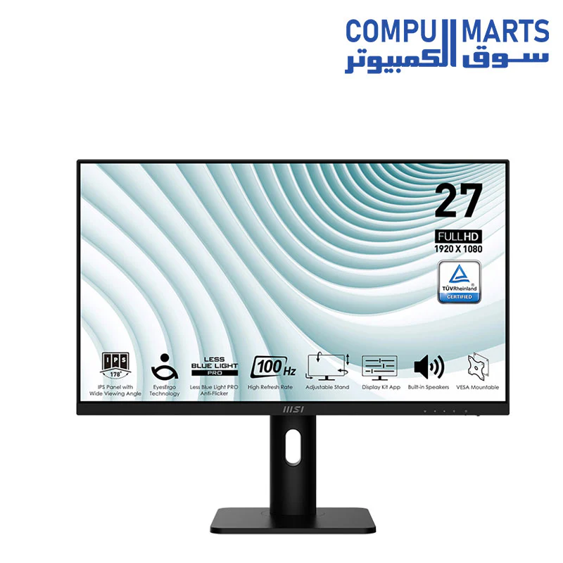 MSI Pro MP273AP Business Productivity Monitor, 27" IPS Display, FHD Resolution, 100Hz Refresh Rate, 1ms (MPRT) Response Time, Adaptive-Sync Support With Adjustable Stand - Image 2
