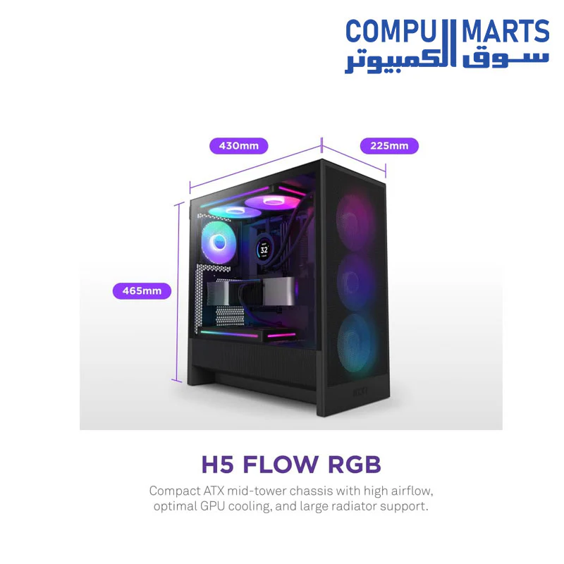 CASE NZXT H5 FLOW EDITION RGB ALL BLACK MID TOWER + VERTCAL GPU NZXT - Image 3