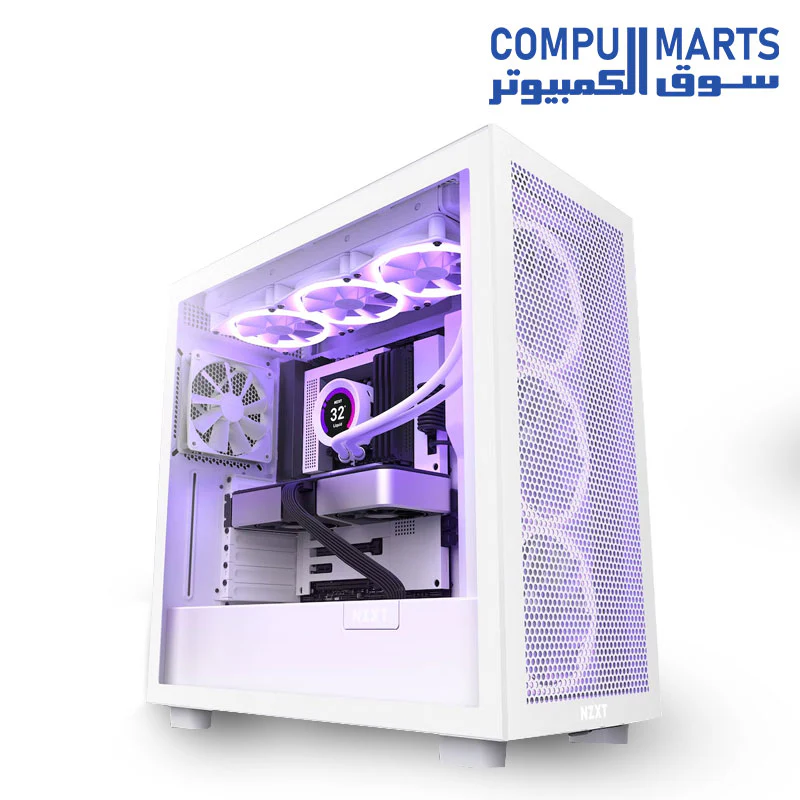 NZXT H7 Flow ATX Tempered Glass Mid Tower Perforated & Ventilated Gaming Case w/ 2x120mm Fans & USB Type-C Port -Matte - Image 6