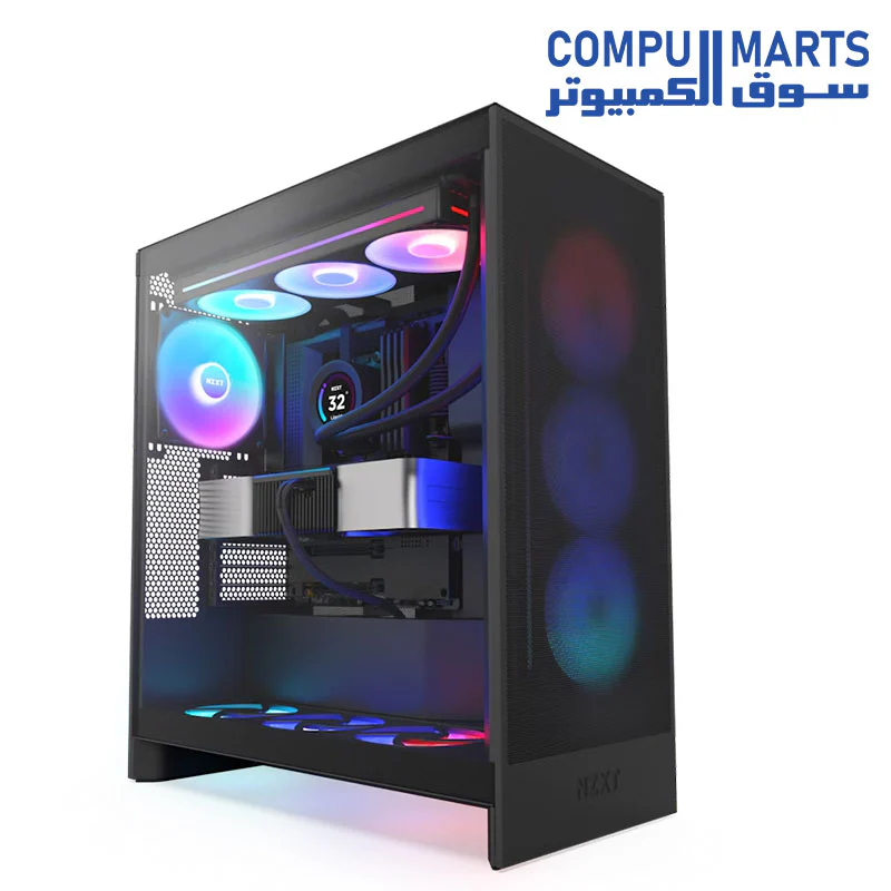 NZXT H7 Flow RGB - Compact ATX Mid-Tower PC Gaming Case – High Airflow Perforated Front Panel – Tempered Glass Side Panel – 3 x F140 RGB Core Fans Included – 360mm Radiator Support - Image 2