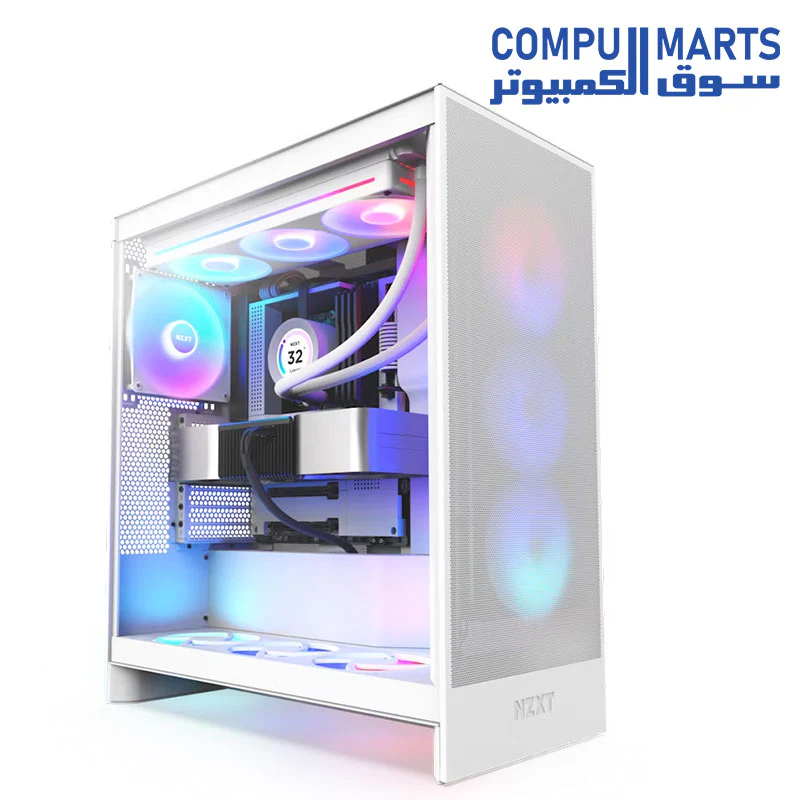 NZXT H7 Flow RGB - Compact ATX Mid-Tower PC Gaming Case – High Airflow Perforated Front Panel – Tempered Glass Side Panel – 3 x F140 RGB Core Fans Included – 360mm Radiator Support - Image 3