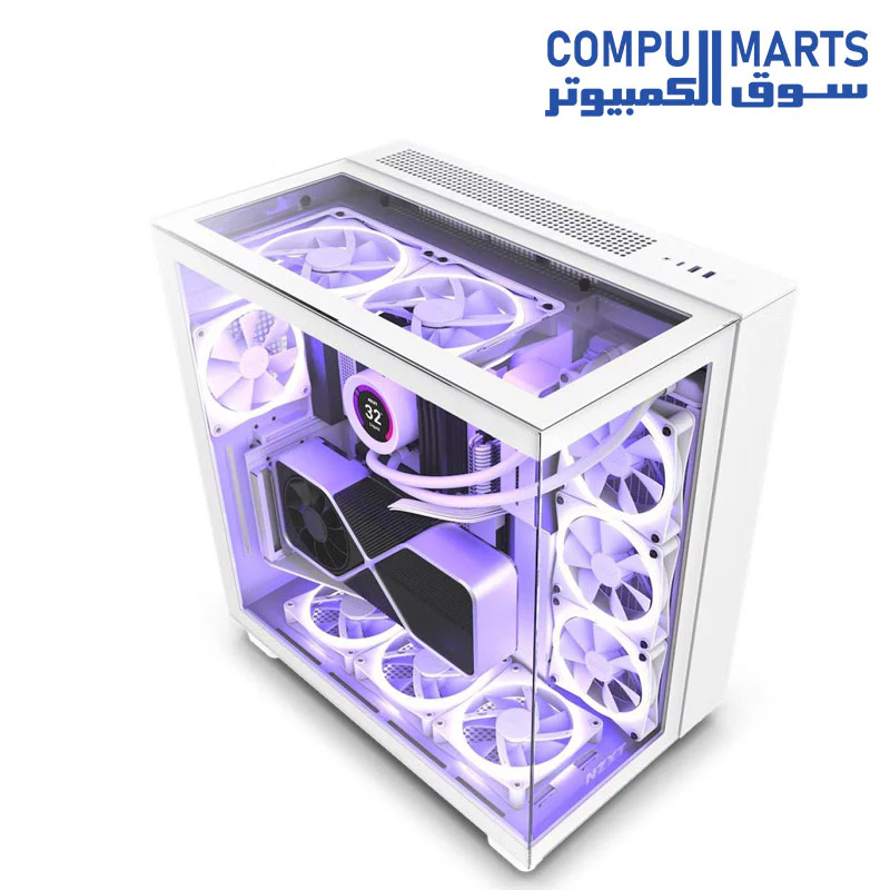 NZXT H9 Elite Premium Dual-Chamber Mid-Tower Tempered Glass Mid Tower Gaming Case w/ 3xF120 RGB Duo + F120Q Rear Fans & USB Type-C Port - Image 7