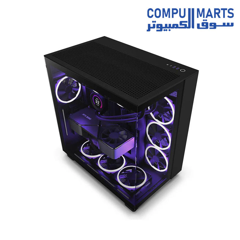 NZXT H9 Flow Perforated Dual-Chamber Mid-Tower Tempered Glass Mid Tower Gaming Case w/ 4xF120Q Fans & USB Type-C Port - Image 3