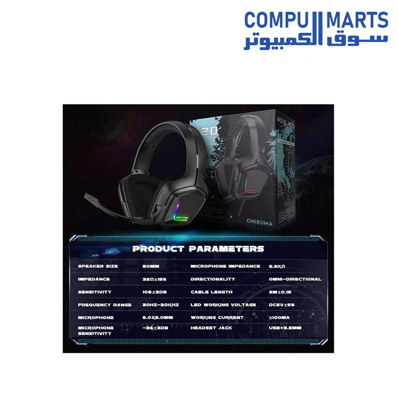 Onikuma k20 stereo rgb gaming headset with led light noise-cancelling mic for mobile ,pc ,ps4 ,xbox one ,mac, black - Image 4