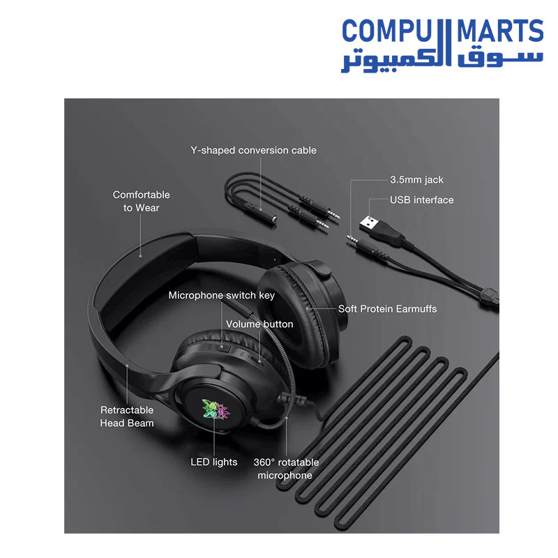 ONIKUMA X16 Wired RGB Over-ear Gaming Headset with Noise Cancelling Mic - Image 6