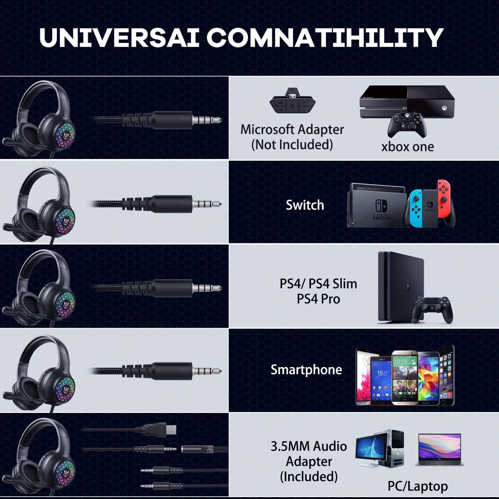 Onikuma  X7 PRO Wired Gaming Headset RGB Light Noise-canceling Headphone With Microphone for PS4 / PC/ XboxOne - Image 4