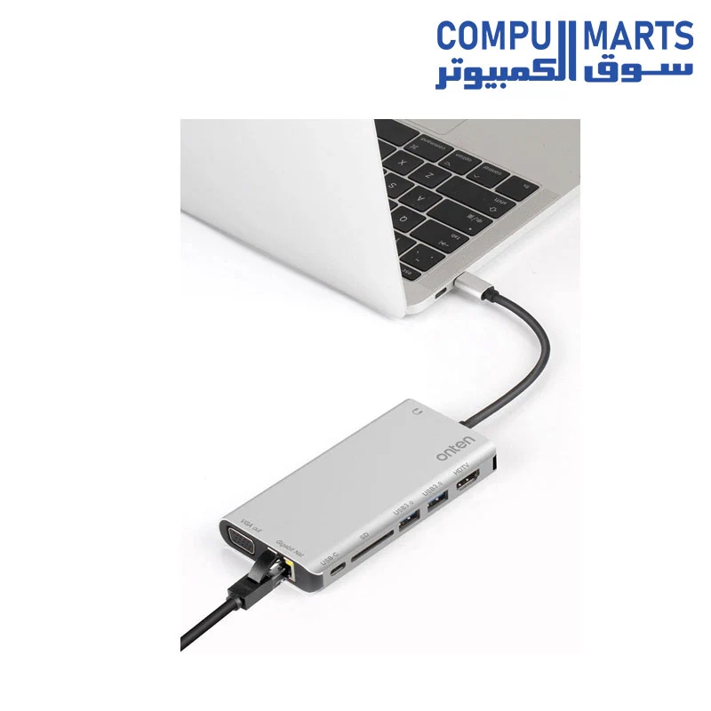 Onten (OT-9591B) USB C Hub 8 in 1 Type C Hub Adapter with 1Gbps Ethernet, 4K HDMI, VGA, PD Charging, 2 USB3.0, 3.55mm Audio, SD Card Reader for MacBook Pro and Other Type C Laptops - Image 3