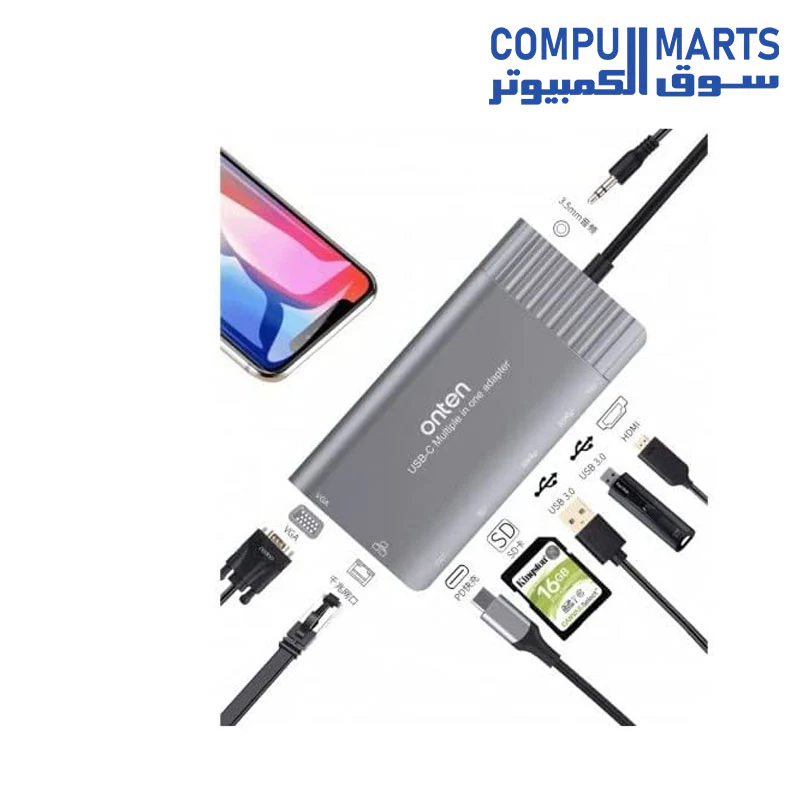 Onten 95117 Type-C Multi Function Dock Station - Ethernet, VGa, SD Card, USB 3.0 Ports, HDMI - Image 2