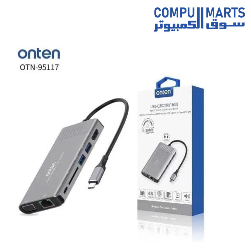 Onten 95117 Type-C Multi Function Dock Station - Ethernet, VGa, SD Card, USB 3.0 Ports, HDMI - Image 3