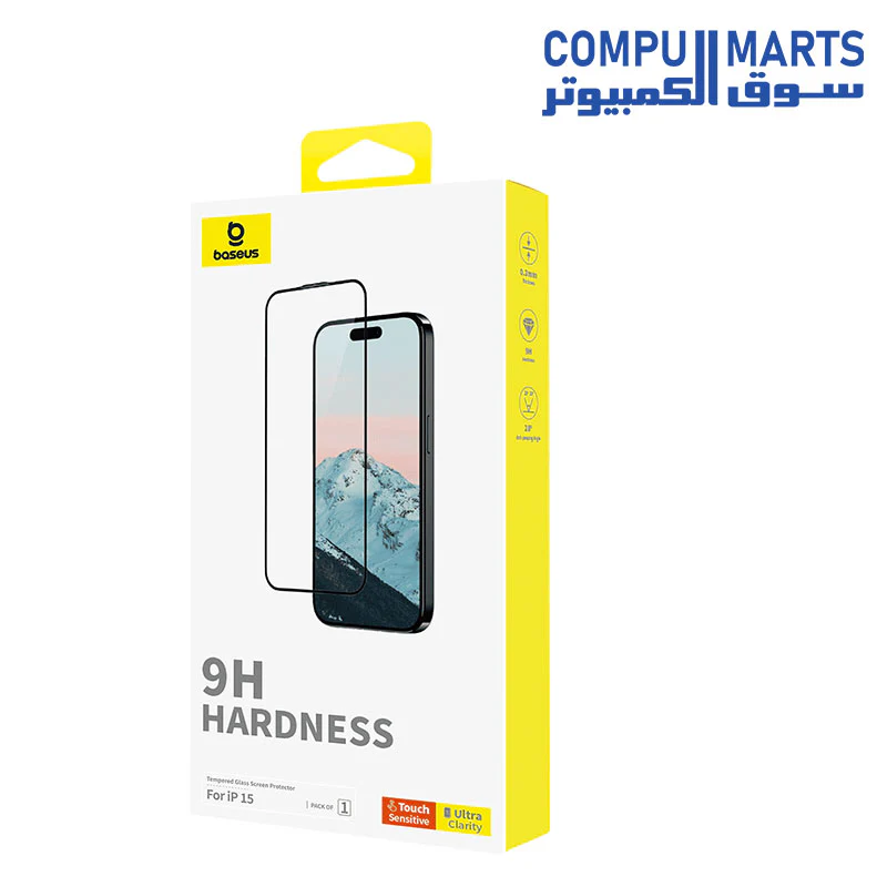 OS-Baseus Diamond Series Full-Coverage HD Tempered Glass Screen Protector for iP 15, Clear (Pack of 1, with cleaning kit and EasyStick installation tool) Clear - Image 2