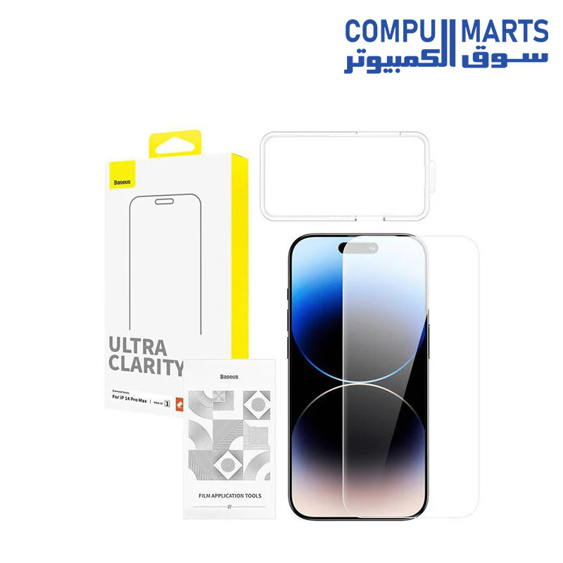 OS-Baseus Diamond Series HD All-Tempered-Glass Screen Protector for iP 14 Pro Max, Clear (Pack of 1, with cleaning kit and EasyStick installation tool) - Image 2