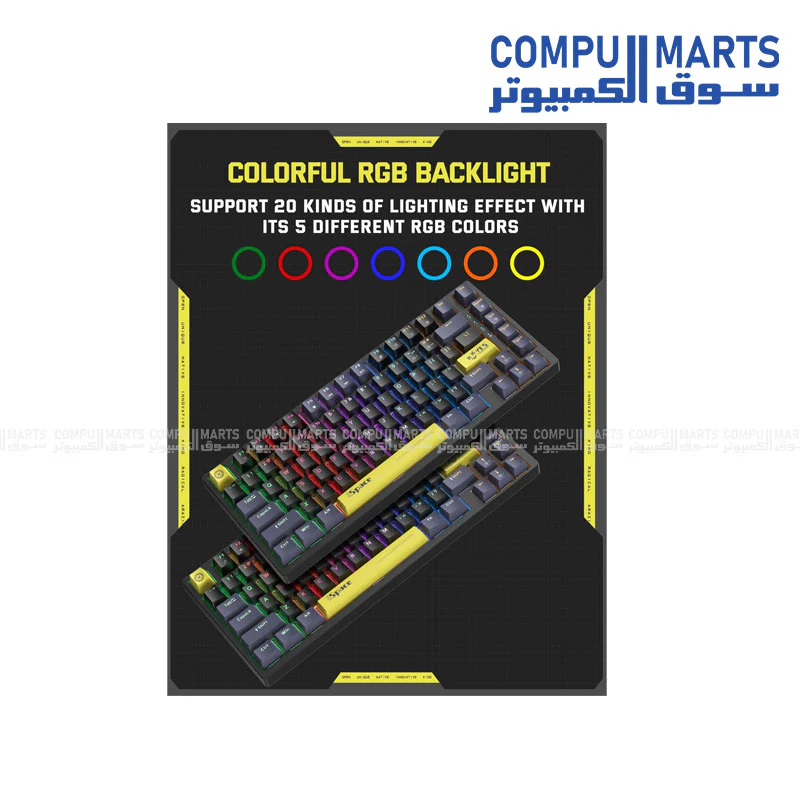 ONIKUMA G52 75% Mechanical Gaming Keyboard – 82 Keys – Wired – Blue Switches – RGB Backlit - Image 3