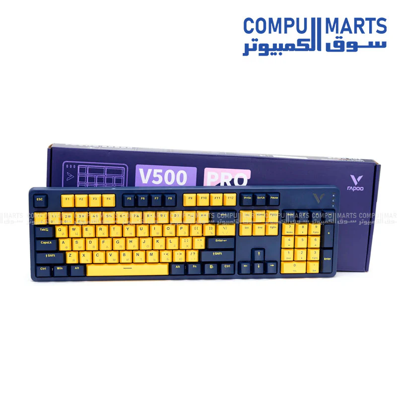 RAPOO V500PRO Backlit Mechanical Gaming Keyboard  ( YELLOW & BLUE ) - Image 2