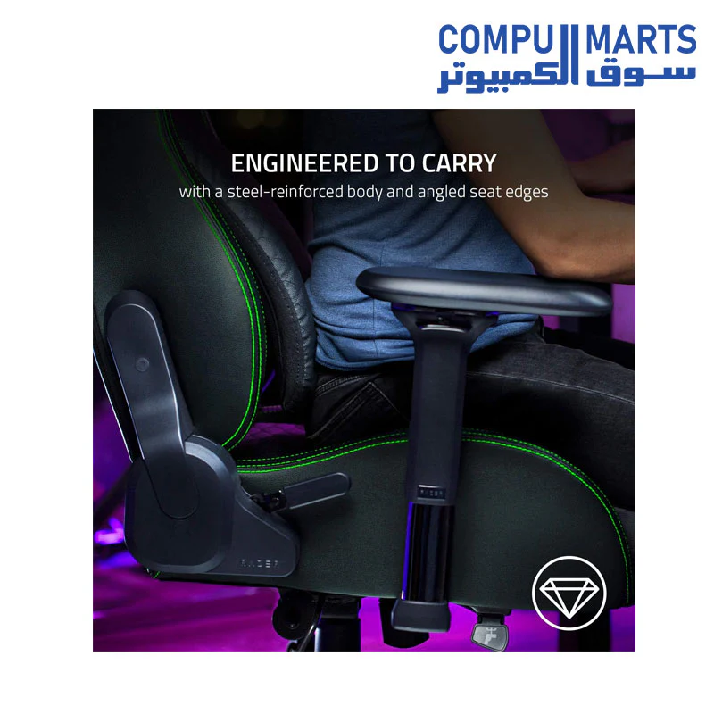 Razer Iskur Gaming Chair: Ergonomic Lumbar Support System - Multi-Layered Synthetic Leather - High Density Foam Cushions - Engineered to Carry - Memory Foam Head Cushion - Black/Green - Image 3