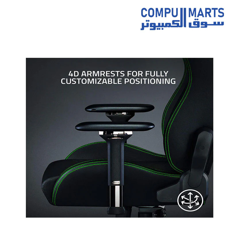 Razer Iskur Gaming Chair: Ergonomic Lumbar Support System - Multi-Layered Synthetic Leather - High Density Foam Cushions - Engineered to Carry - Memory Foam Head Cushion - Black/Green - Image 4