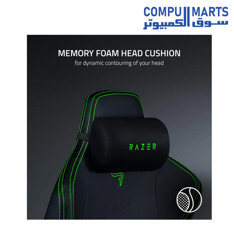 Razer Iskur Gaming Chair: Ergonomic Lumbar Support System - Multi-Layered Synthetic Leather - High Density Foam Cushions - Engineered to Carry - Memory Foam Head Cushion - Black/Green - Image 5