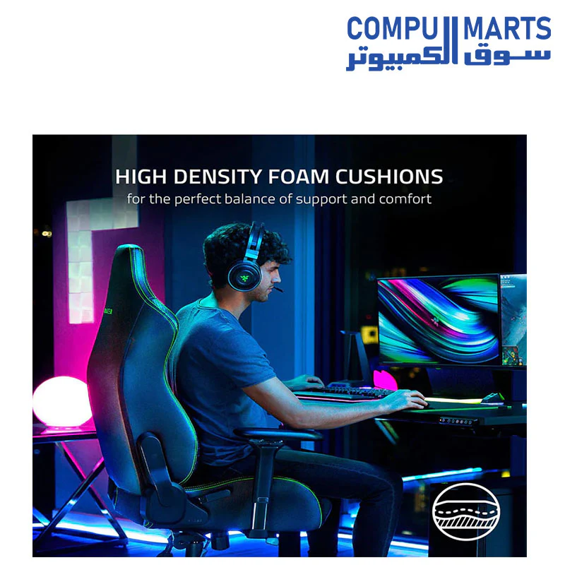 Razer Iskur Gaming Chair: Ergonomic Lumbar Support System - Multi-Layered Synthetic Leather - High Density Foam Cushions - Engineered to Carry - Memory Foam Head Cushion - Black/Green - Image 7