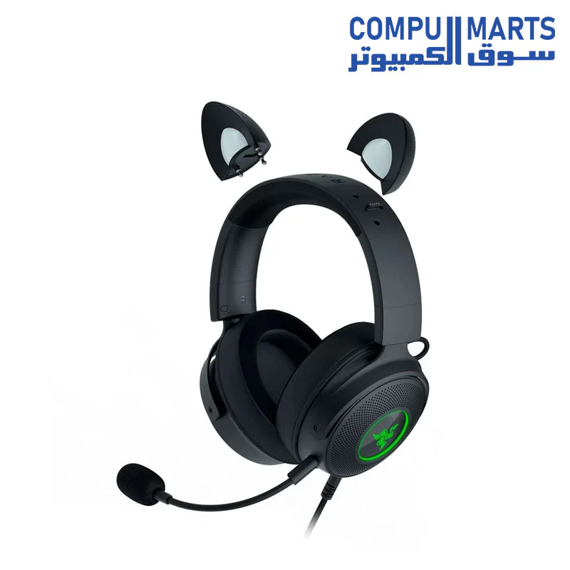 Razer Kraken Kitty V2 Pro Wired RGB Headset: Interchangeable Ears (Kitty, Bear, Bunny) – Stream Reactive Lighting – Detachable HyperClear Cardioid Mic – 50mm Drivers – 7.1 Surround Sound – Black - Image 4