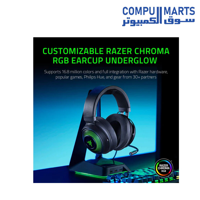 Razer Kraken Ultimate RGB USB Gaming Headset: THX 7.1 Spatial Surround Sound - Chroma RGB Lighting - Retractable Active Noise Cancelling Mic - Aluminum & Steel Frame - for PC & Mac - Classic Black - Image 4