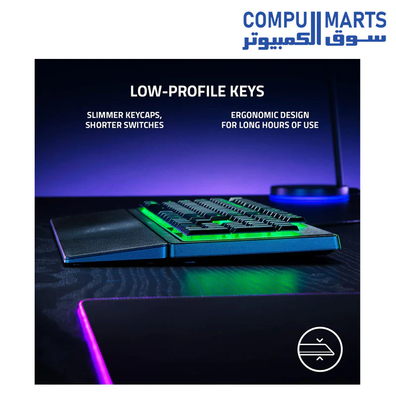 Razer Ornata V3 X Gaming Keyboard: Low-Profile Keys - Silent Membrane Switches - UV-Coated Keycaps - Spill Resistant - Chroma RGB Lighting - Ergonomic Wrist Rest - Classic Black - Image 4