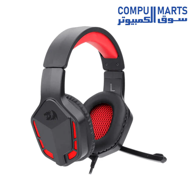 Redragon H220 THEMIS Wired Gaming Headset, Stereo Surround-Sound, Noise Cancelling Over-Ear Headphones with Mic, Volume Control, Red LED Light, Compatible with PC, PS4/3, Xbox One and Nintendo Switch - Image 2