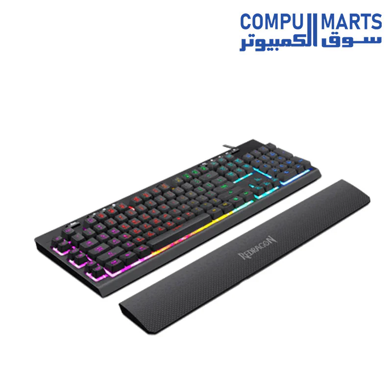 Redragon K512 SHIVA RGB Membrane Gaming Keyboard with Multimedia Keys, 6 Extra On-Board Macro Keys, Dedicated Media Control, Detachable Wrist Rest - Image 2