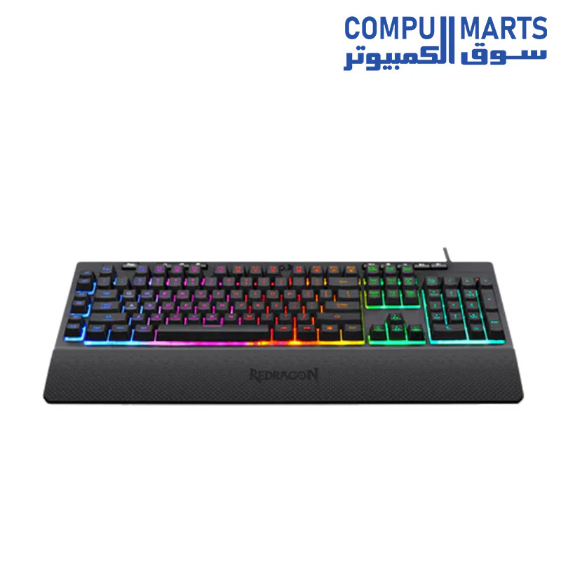 Redragon K512 SHIVA RGB Membrane Gaming Keyboard with Multimedia Keys, 6 Extra On-Board Macro Keys, Dedicated Media Control, Detachable Wrist Rest - Image 3