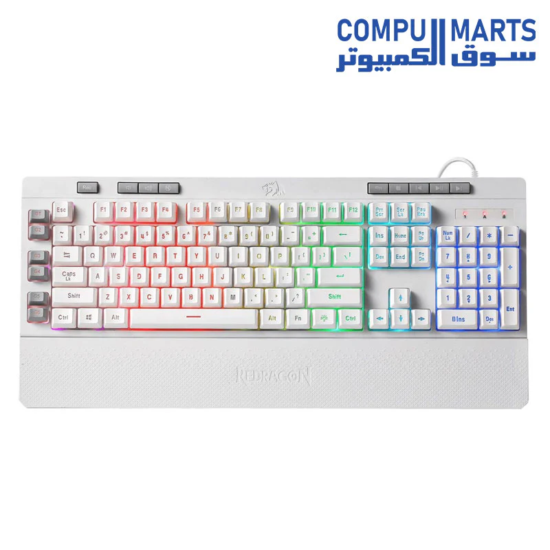 Redragon K512 SHIVA RGB Membrane Gaming Keyboard with Multimedia Keys, 6 Extra On-Board Macro Keys, Dedicated Media Control, Detachable Wrist Rest - Image 5