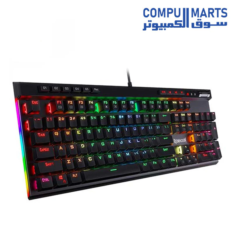 Redragon K580 VATA RGB LED Backlit Mechanical Gaming Keyboard 104 Keys Anti-ghosting with Macro Keys & Dedicated Media Controls, Onboard Macro Recording (Blue Switches) - Image 2