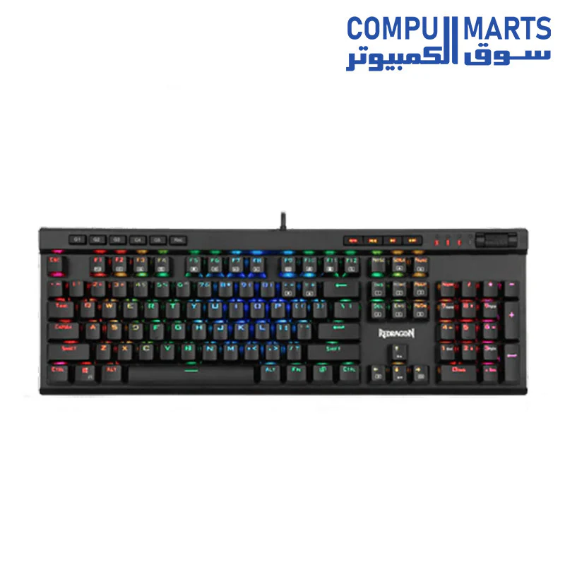 Redragon K580 VATA RGB LED Backlit Mechanical Gaming Keyboard 104 Keys Anti-ghosting with Macro Keys & Dedicated Media Controls, Onboard Macro Recording (Blue Switches) - Image 3