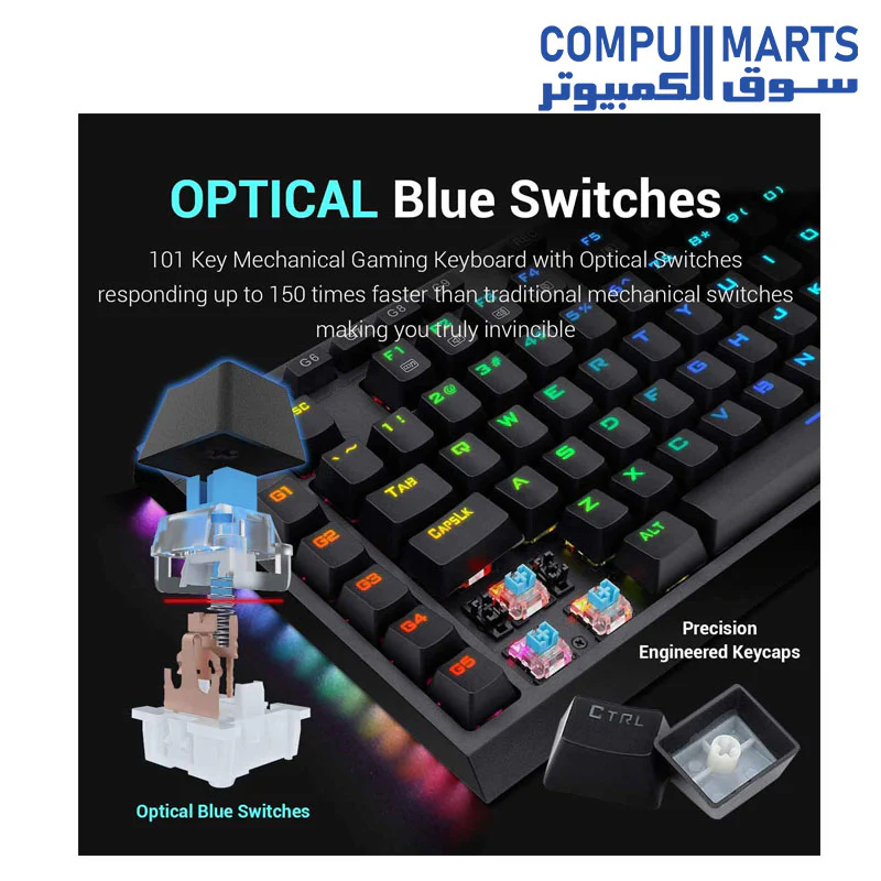 Redragon K588 RGB Backlit Mechanical Gaming Keyboard with Programmable Keys Macro Recording Optical Blue Switches Tenkeyless with Detachable Palm Rest & USB-C USB for Windows PC - Image 3
