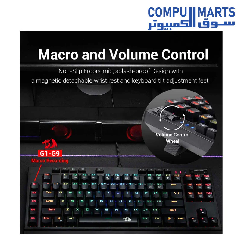 Redragon K588 RGB Backlit Mechanical Gaming Keyboard with Programmable Keys Macro Recording Optical Blue Switches Tenkeyless with Detachable Palm Rest & USB-C USB for Windows PC - Image 4