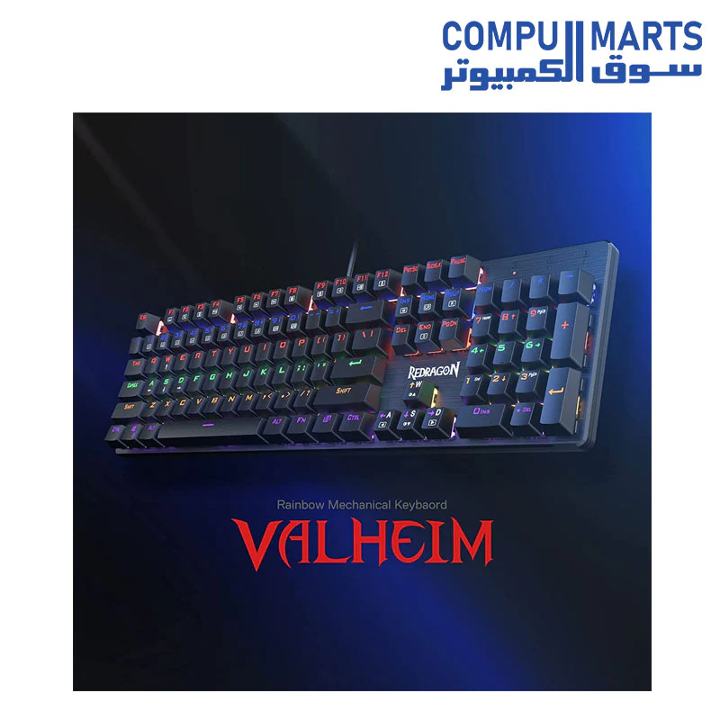 Keyboard Redragon K608 Valheim Gaming Mechanical - Brown Switch, Red Switch , BLUE Switch ,English & Arabic Keys, Black - Image 3