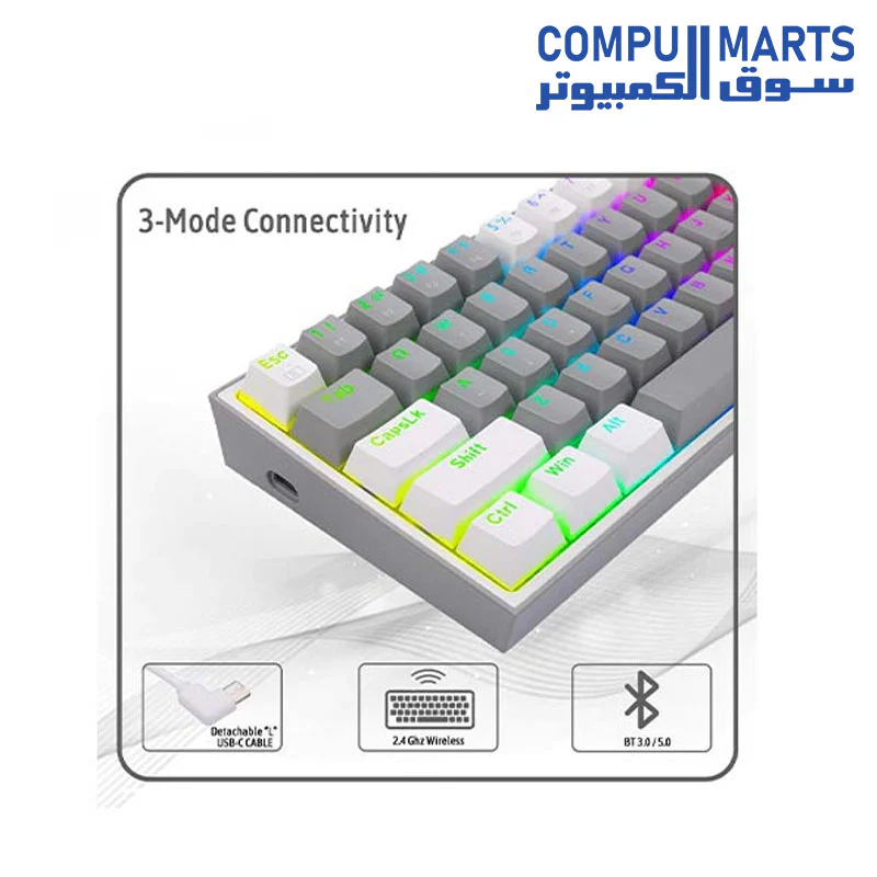 REDRAGON K616 Fizz Pro RGB 60% Wireless, Bluetooth Gaming Mechanical Keyboard – Red Switches - Image 4