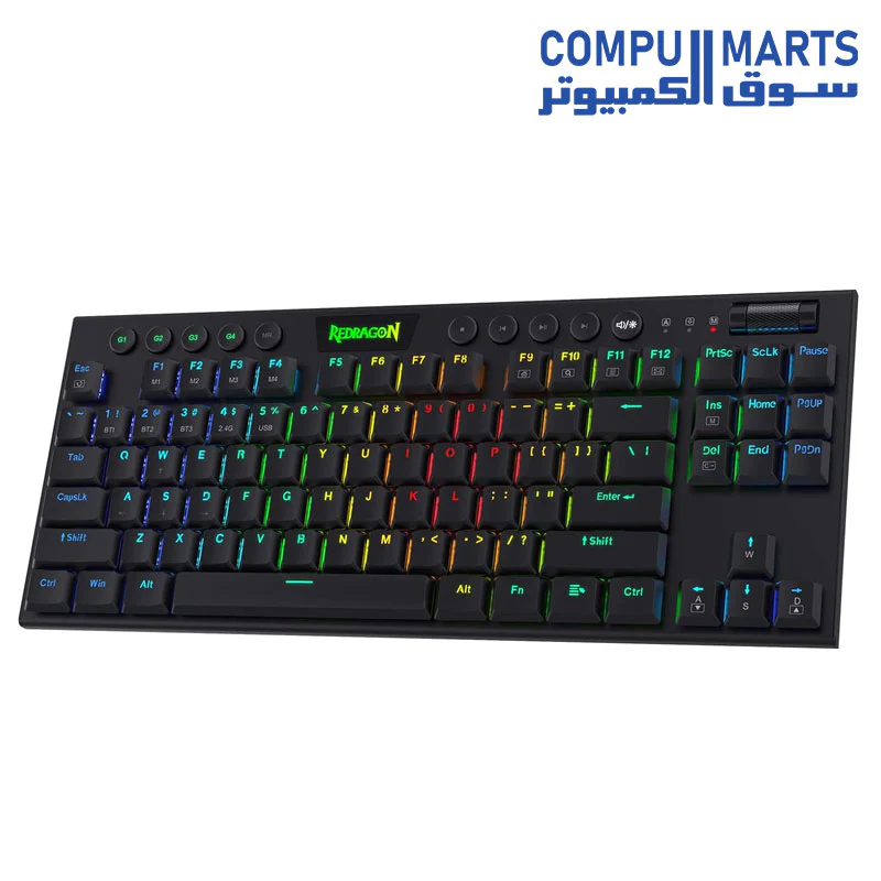 Redragon K621 Horus TKL Wireless RGB Mechanical Keyboard, 5.0 BT/2.4 Ghz/Wired Three Modes 80% Ultra-Thin Low Profile Bluetooth Keyboard w/Dedicated Media Control & Linear Red Switches, Black - Image 2