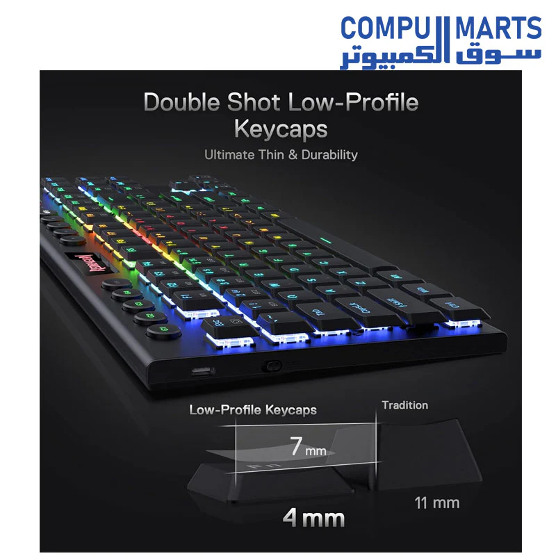 Redragon K621 Horus TKL Wireless RGB Mechanical Keyboard, 5.0 BT/2.4 Ghz/Wired Three Modes 80% Ultra-Thin Low Profile Bluetooth Keyboard w/Dedicated Media Control & Linear Red Switches, Black - Image 4