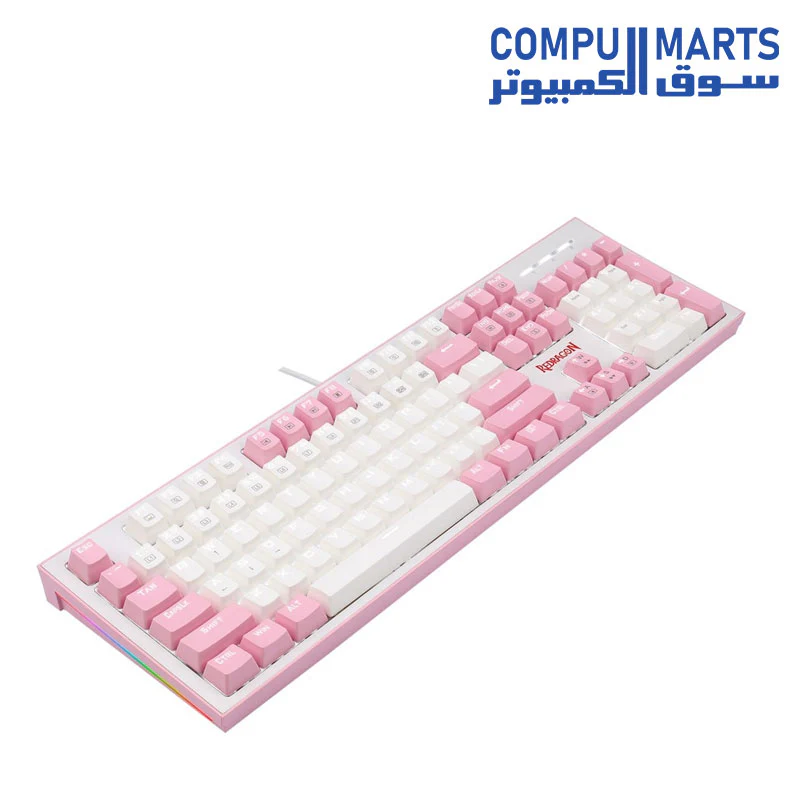 Redragon K623 HADES Dual Color Keys Mechanical Gaming Keyboard Single White LED + RGB Side Edge Backlit 104 Key Wired Computer Keyboard with Blue Switches for Windows PC || (White + Pink) - Image 2