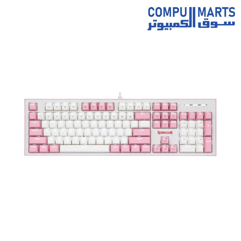 Redragon K623 HADES Dual Color Keys Mechanical Gaming Keyboard Single White LED + RGB Side Edge Backlit 104 Key Wired Computer Keyboard with Blue Switches for Windows PC || (White + Pink) - Image 3
